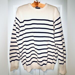 Brandy Melville Cream and Dark Navy Striped Crewneck Sweater OS (M-L)